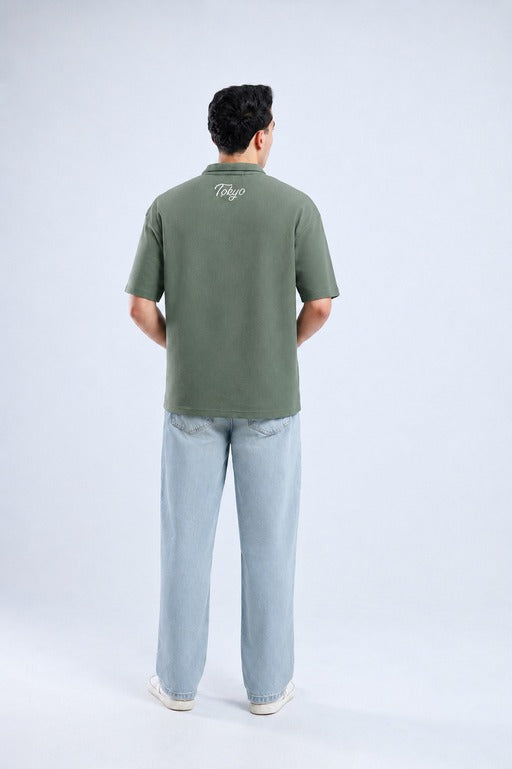 Polo Stars Oversized Tee - Pink / Olive Green