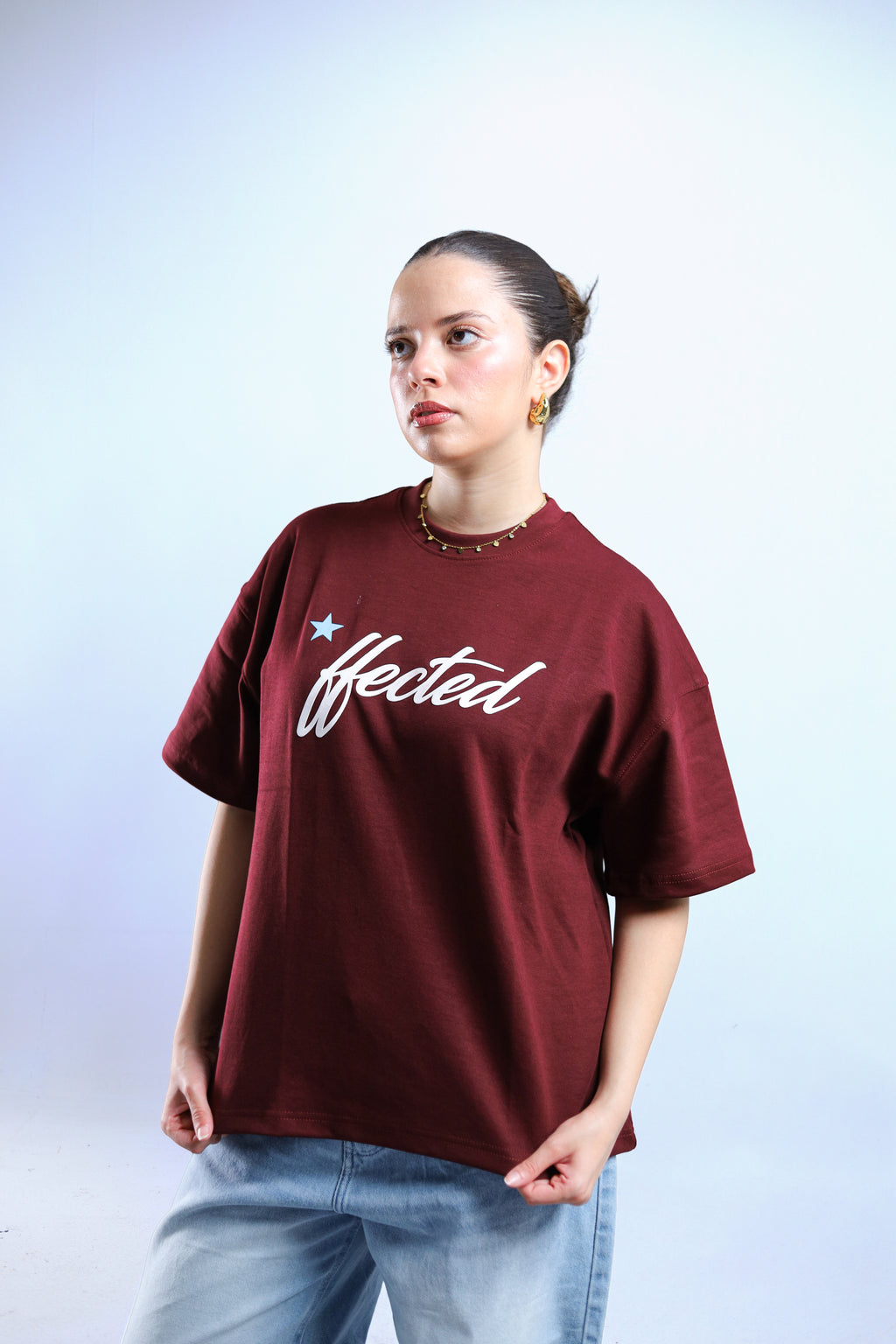Hected Boxy Tee - Burgundy / Black