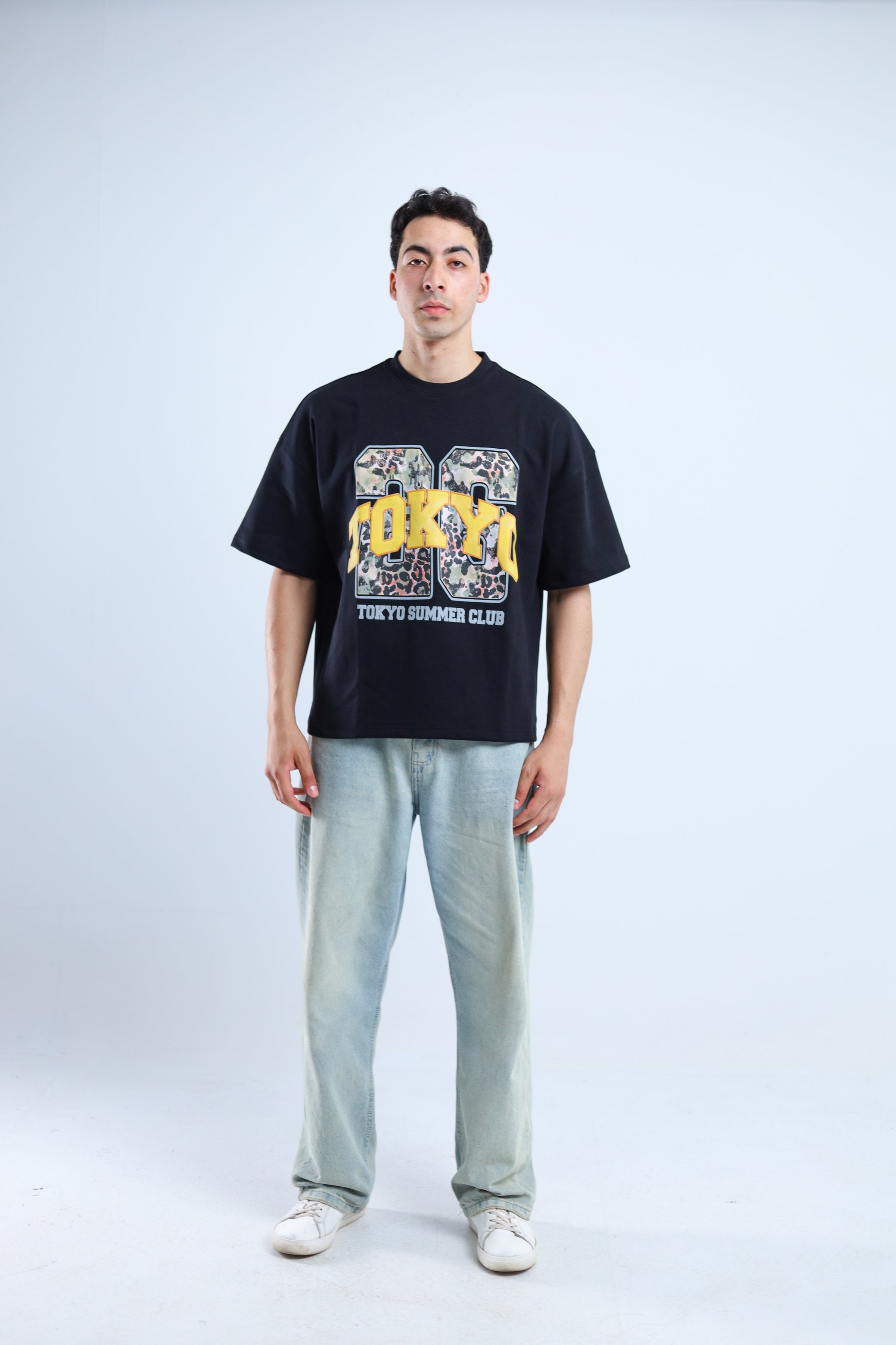 Tokyo 26 Boxy Tee - Black / White / Cyan