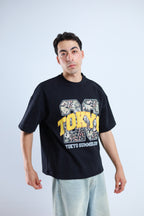 Tokyo 26 Boxy Tee - Black / White / Cyan