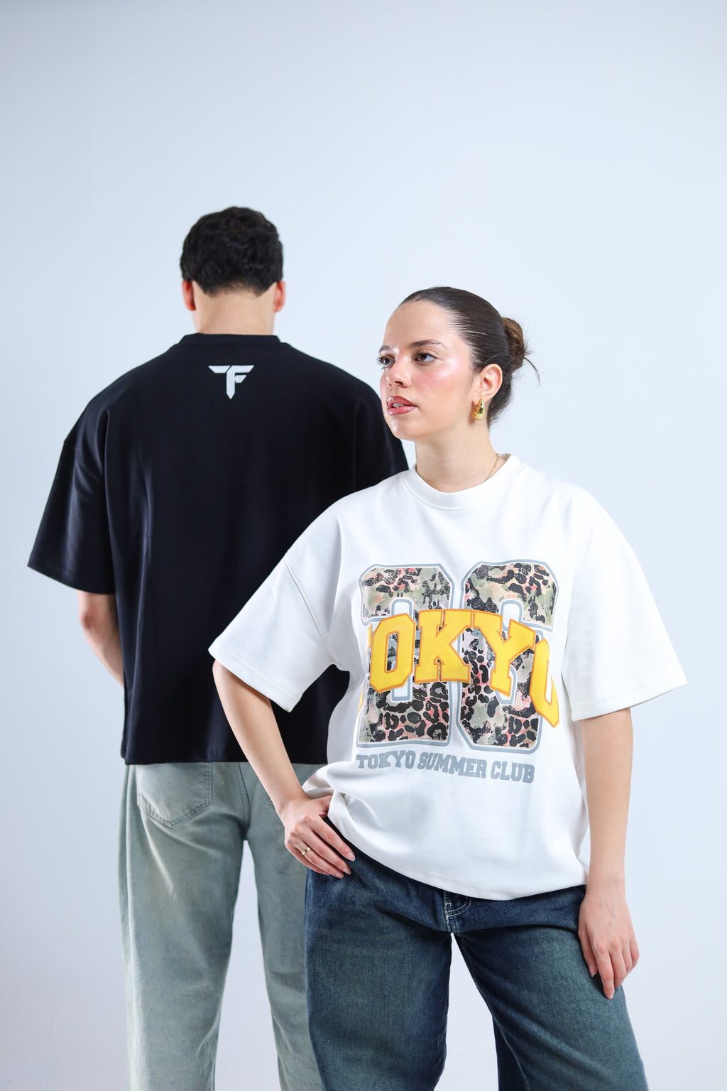 Tokyo 26 Boxy Tee - Black / White / Cyan