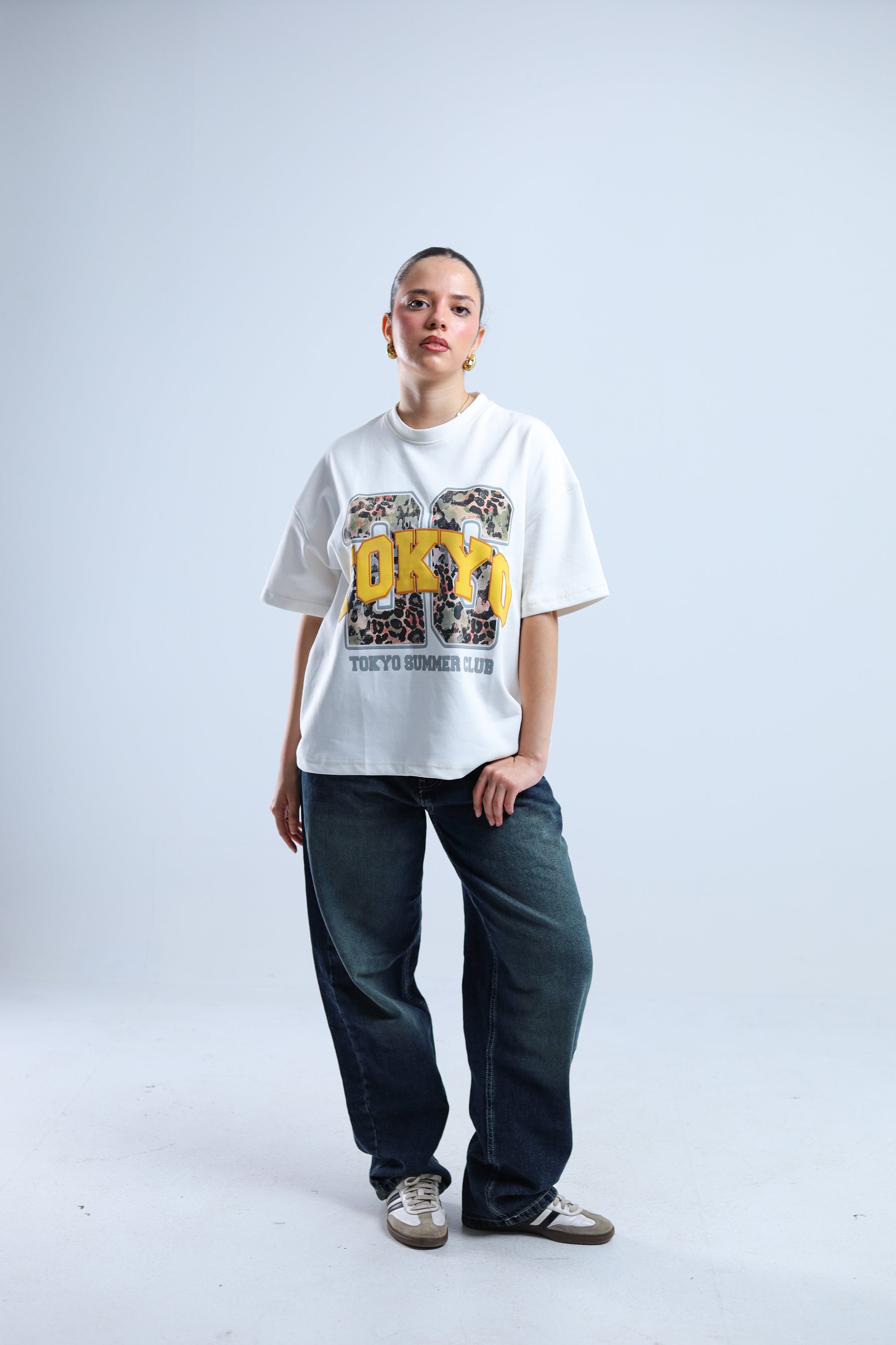 Tokyo 26 Boxy Tee - Black / White / Cyan