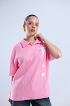 Polo Stars Oversized Tee - Pink / Olive Green