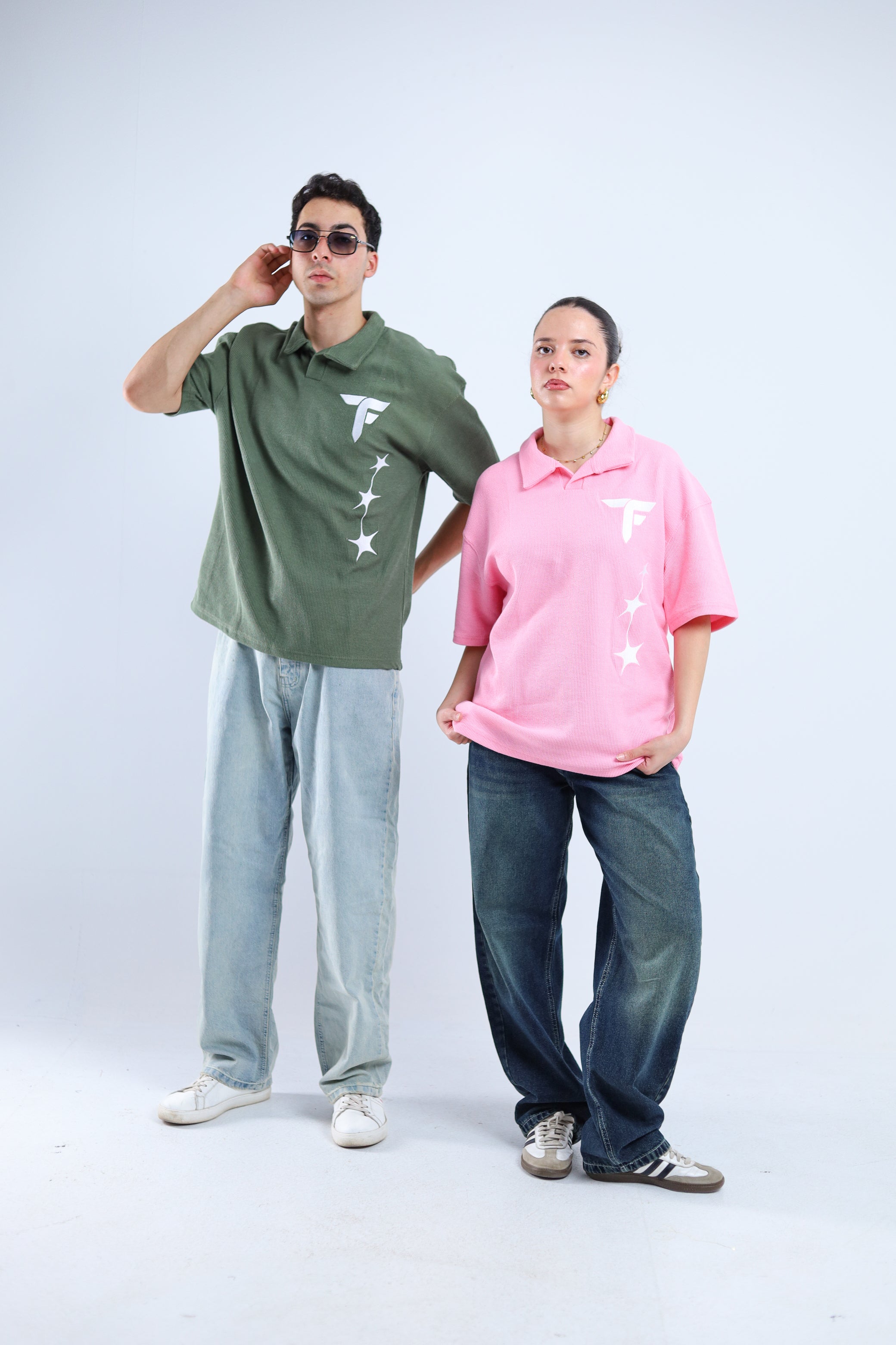 Polo Stars Oversized Tee - Pink / Olive Green
