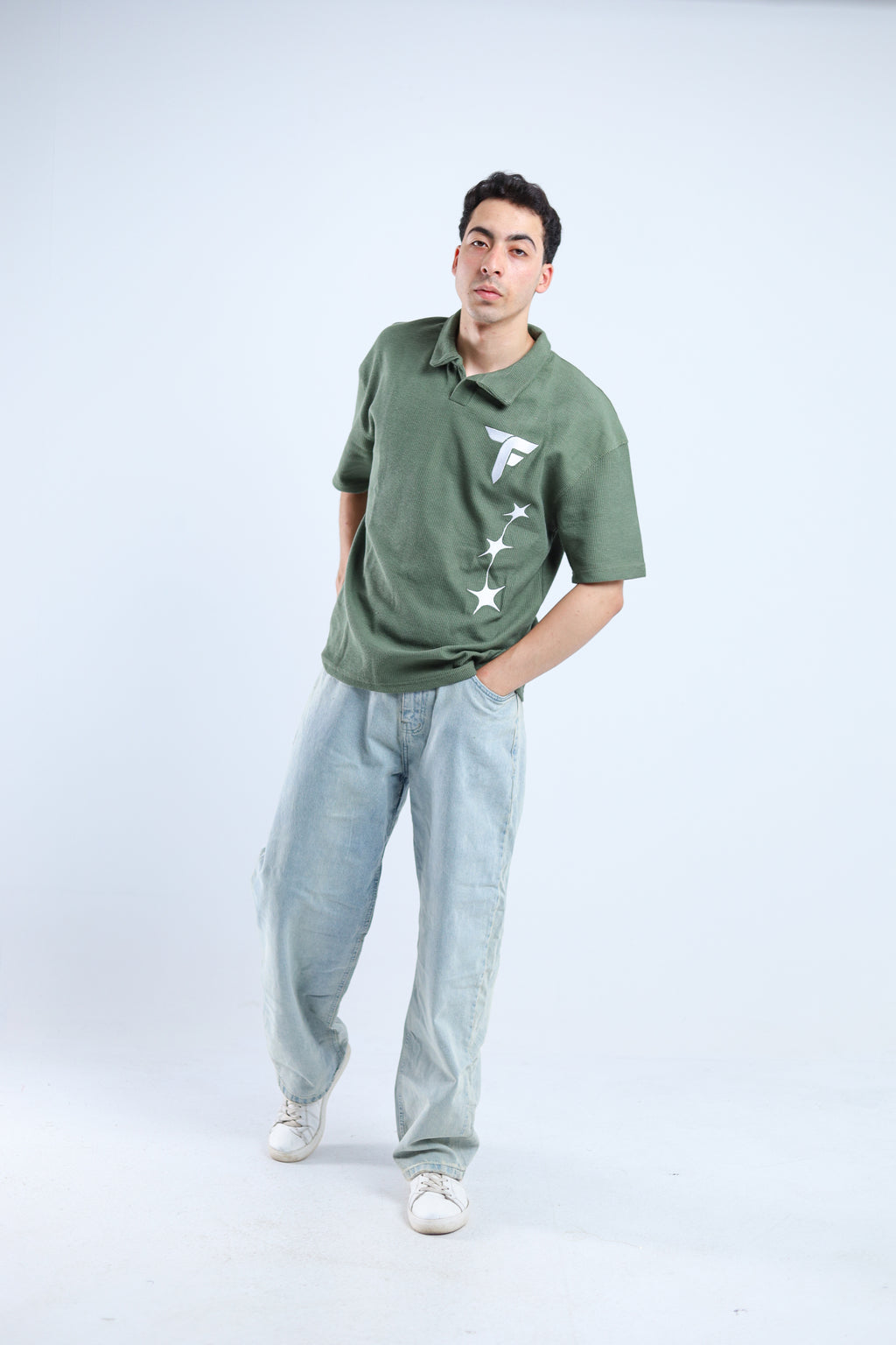 Polo Stars Oversized Tee - Pink / Olive Green