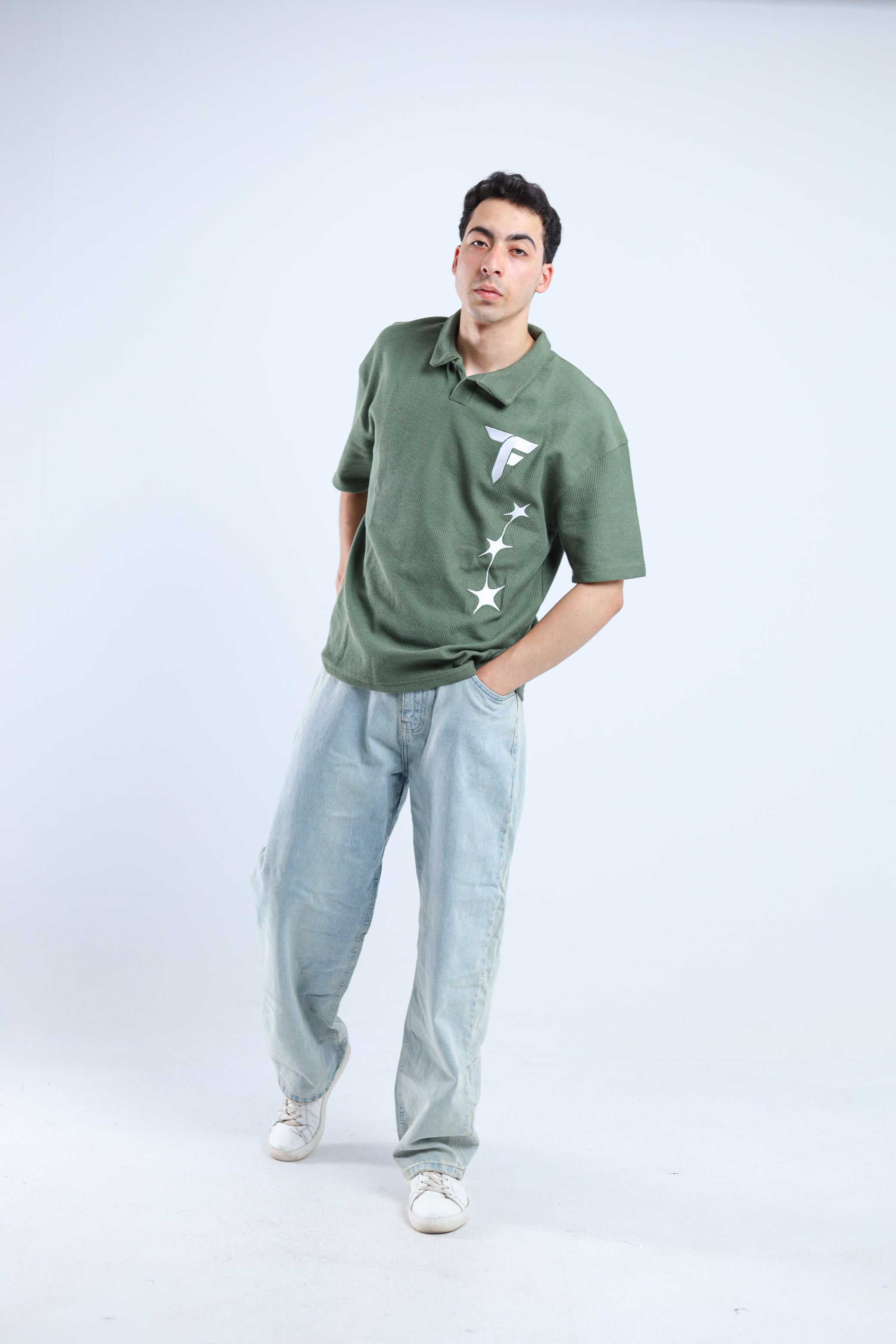 Polo Stars Oversized Tee - Pink / Olive Green