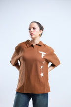 Polo Stars Oversized Tee - ًWarm Brown