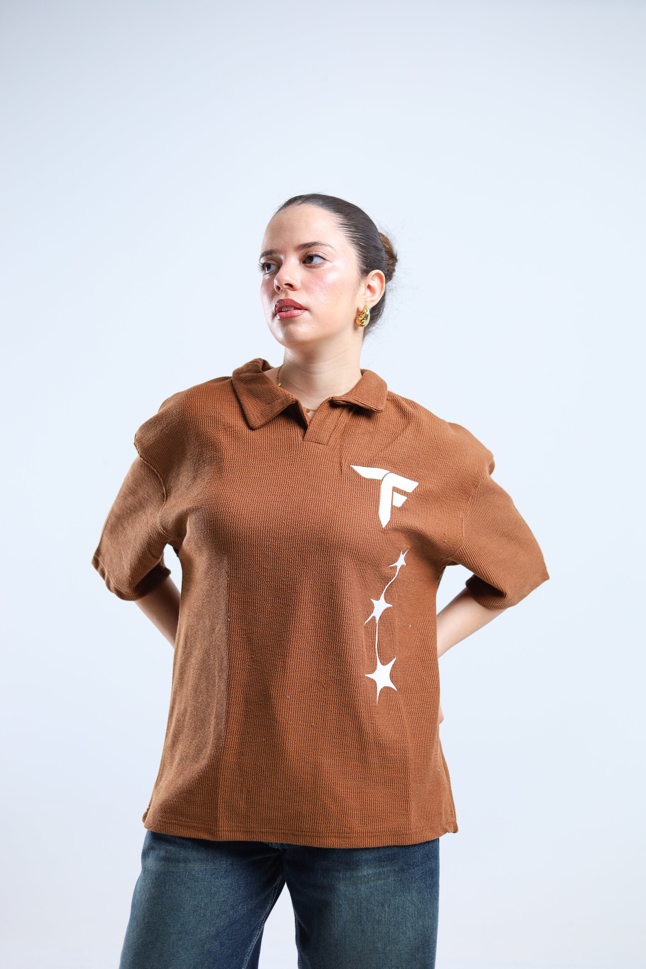 Polo Stars Oversized Tee - ًWarm Brown