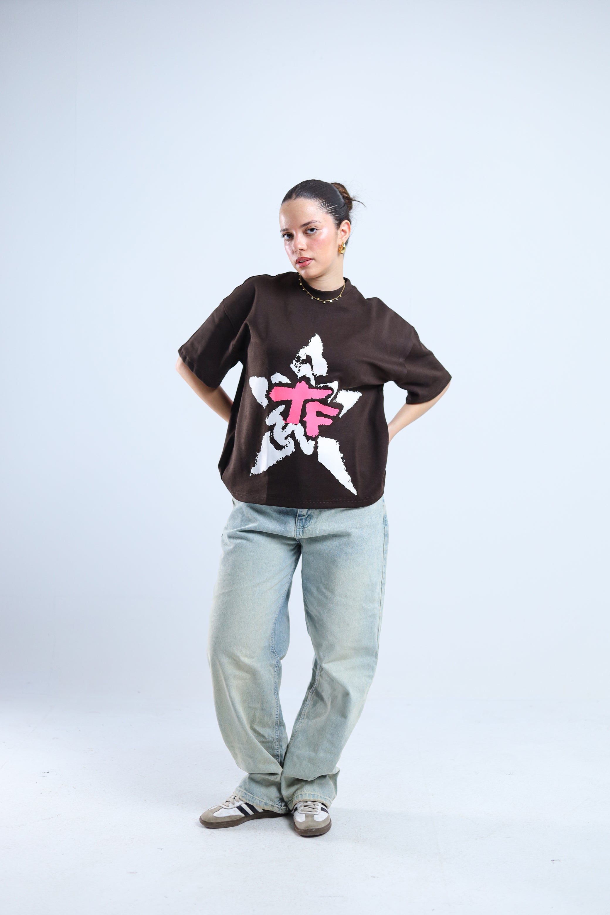 TF Star Boxy Tee - White / Brown