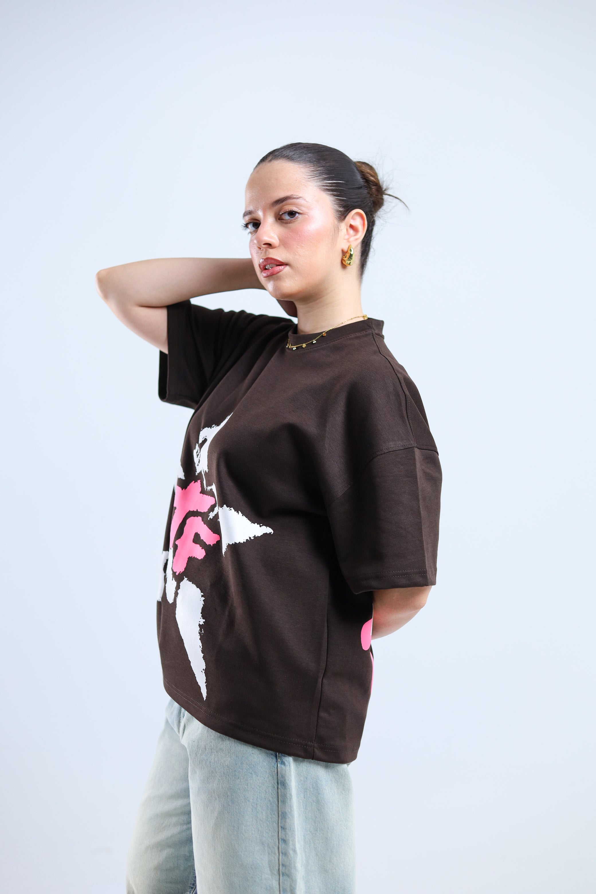 TF Star Boxy Tee - White / Brown