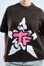 TF Star Boxy Tee - White / Brown