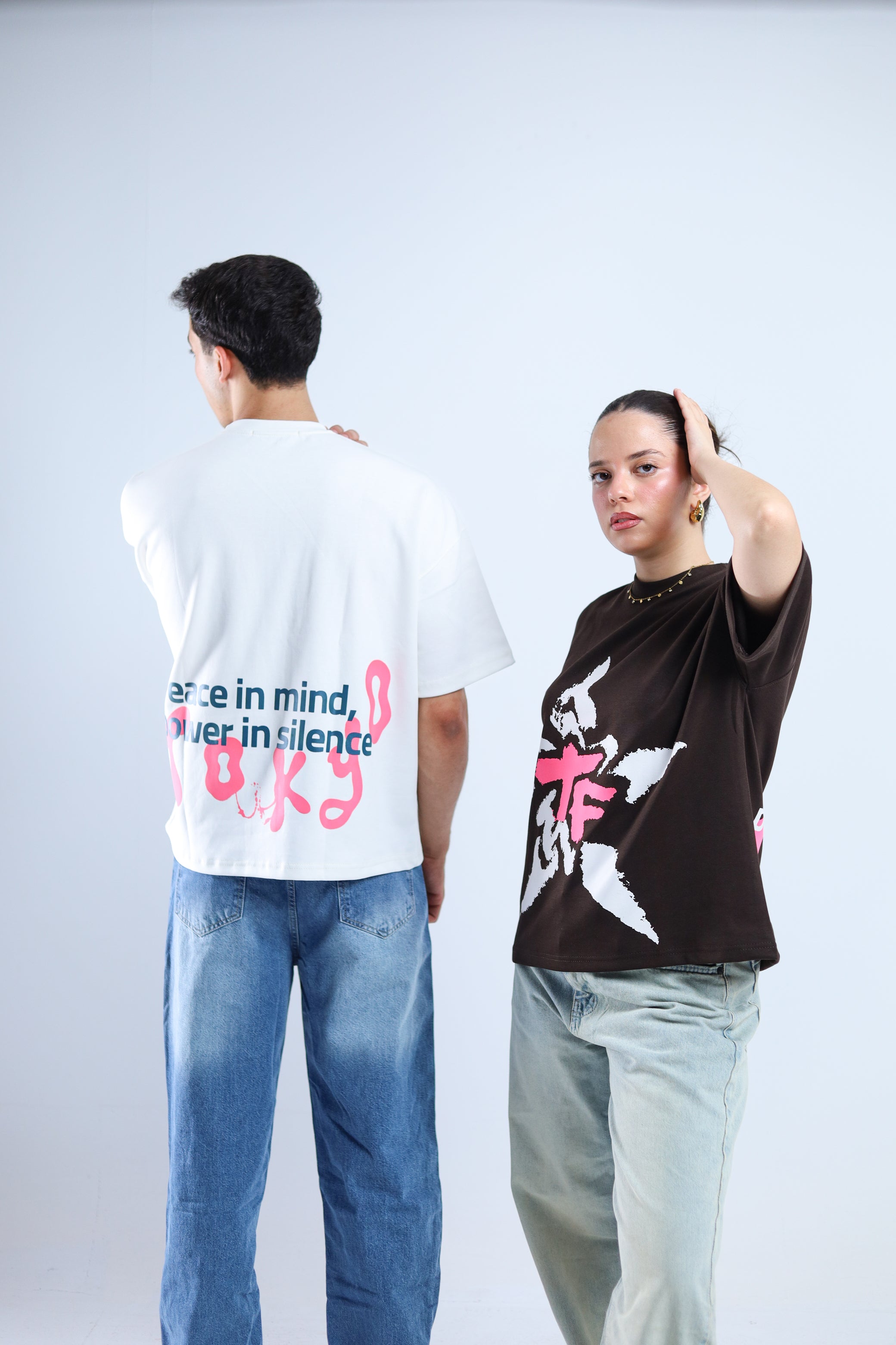 TF Star Boxy Tee - White / Brown