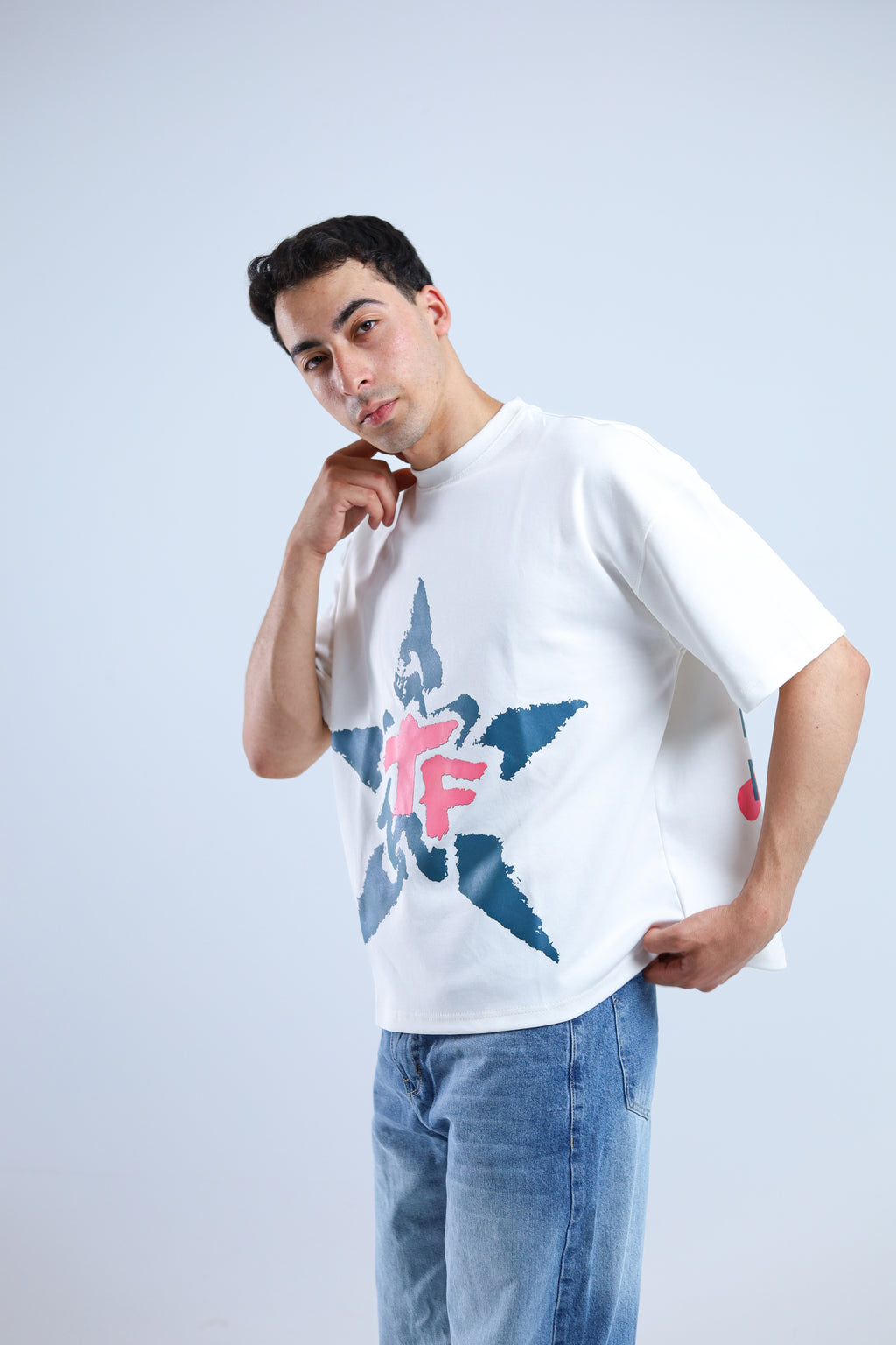 TF Star Boxy Tee - White / Brown