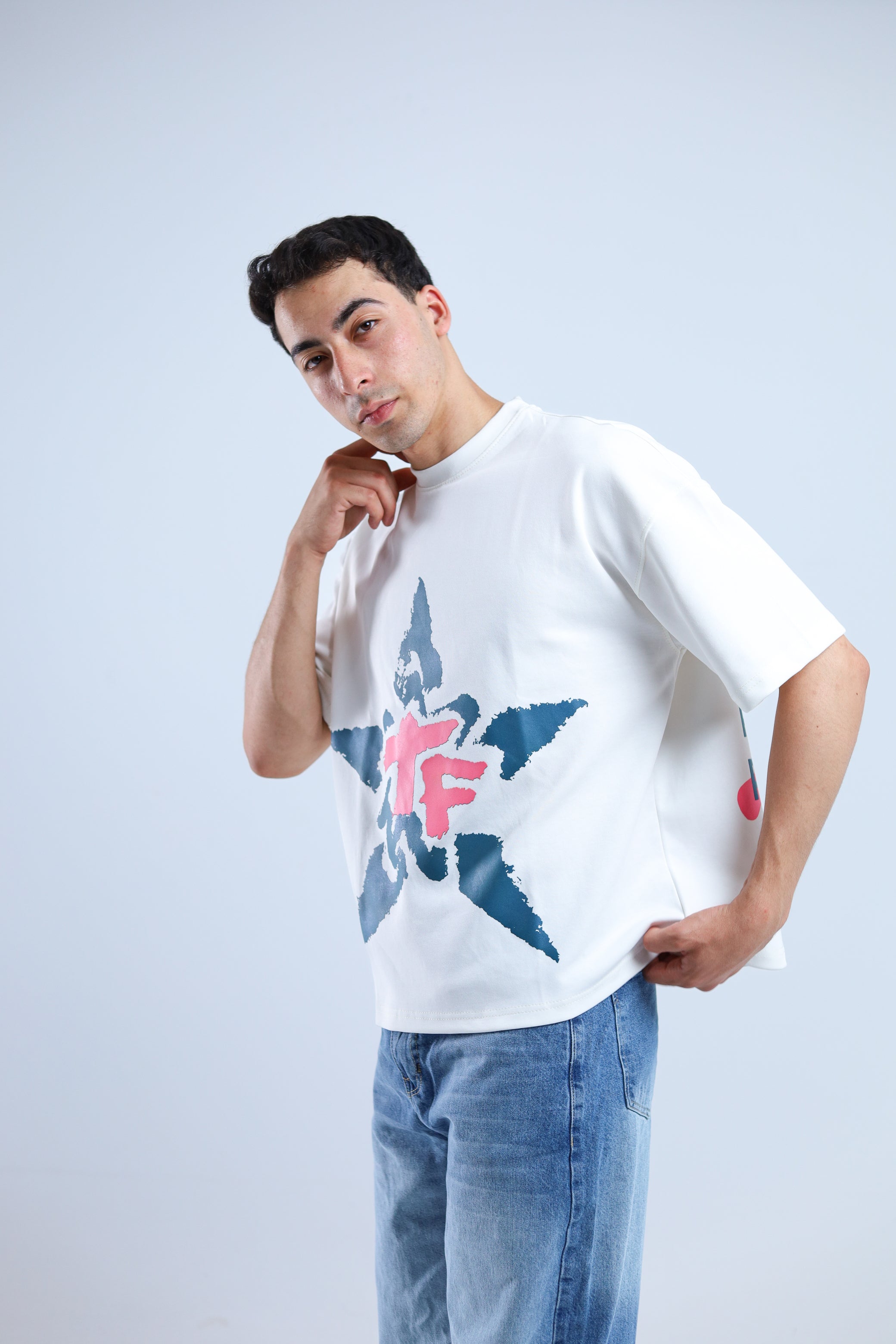 TF Star Boxy Tee - White / Brown