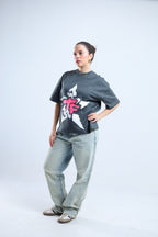 TF Star Boxy Tee - Black / Dark Gray