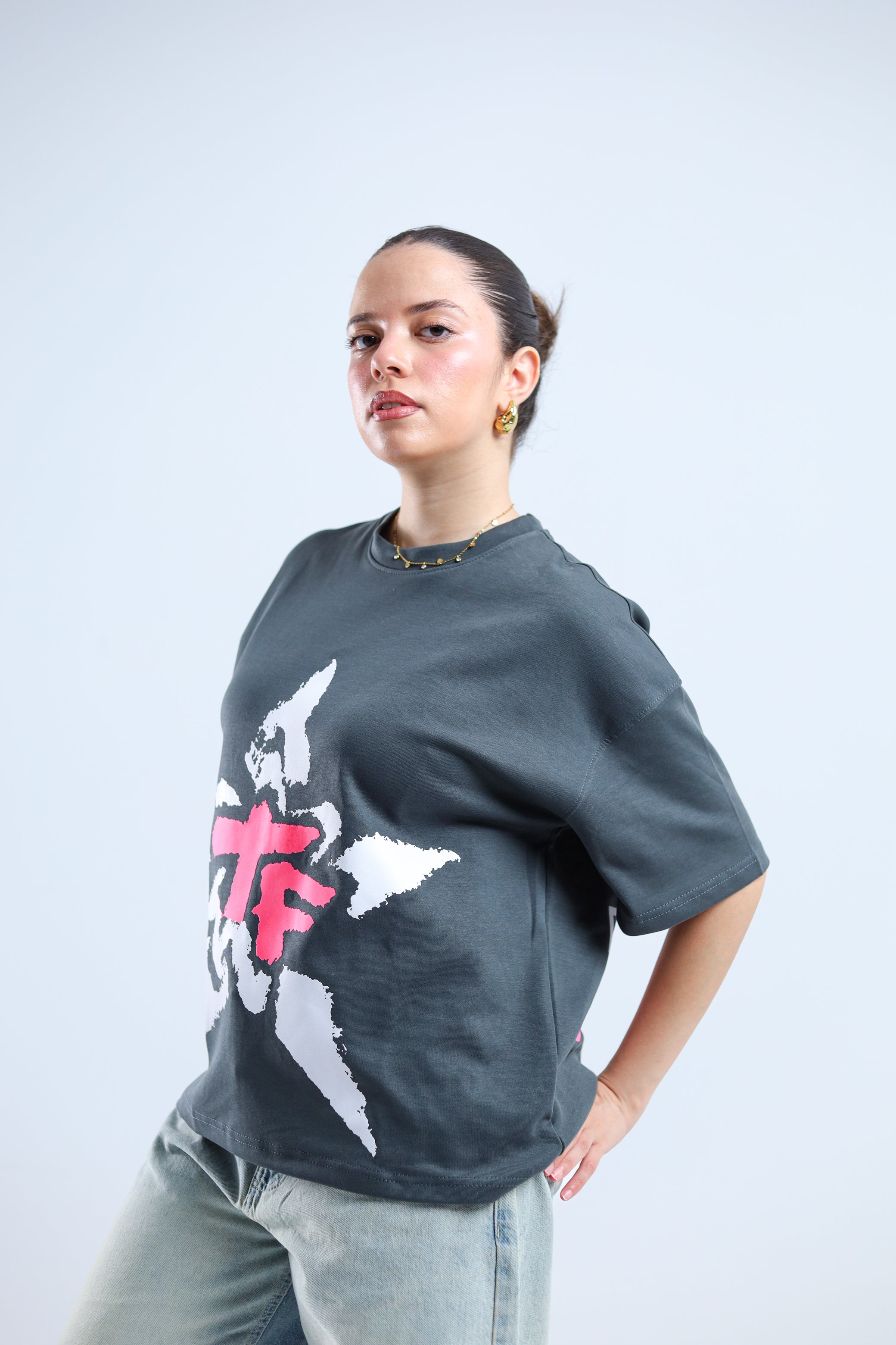 TF Star Boxy Tee - Black / Dark Gray