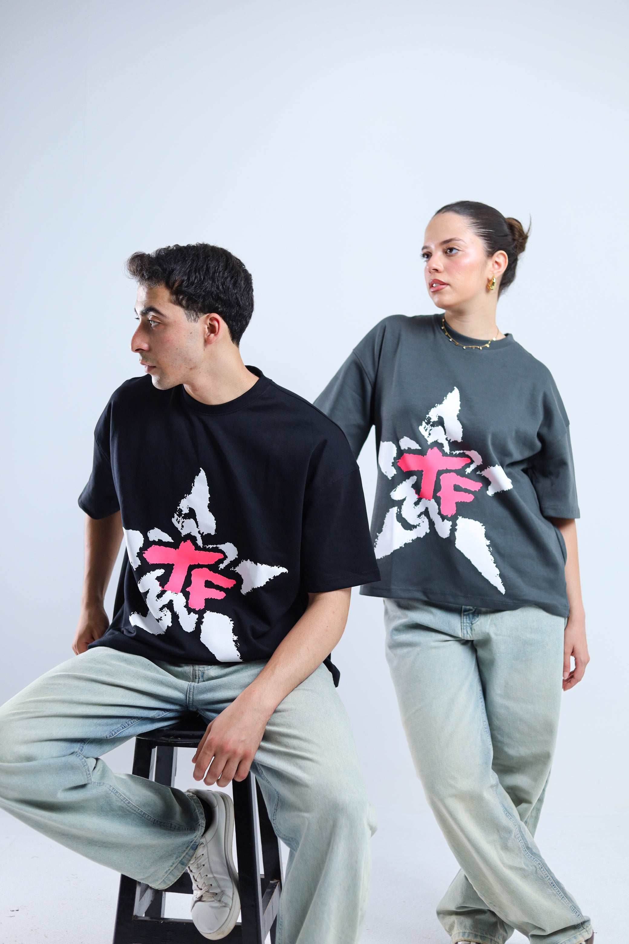 TF Star Boxy Tee - Black / Dark Gray