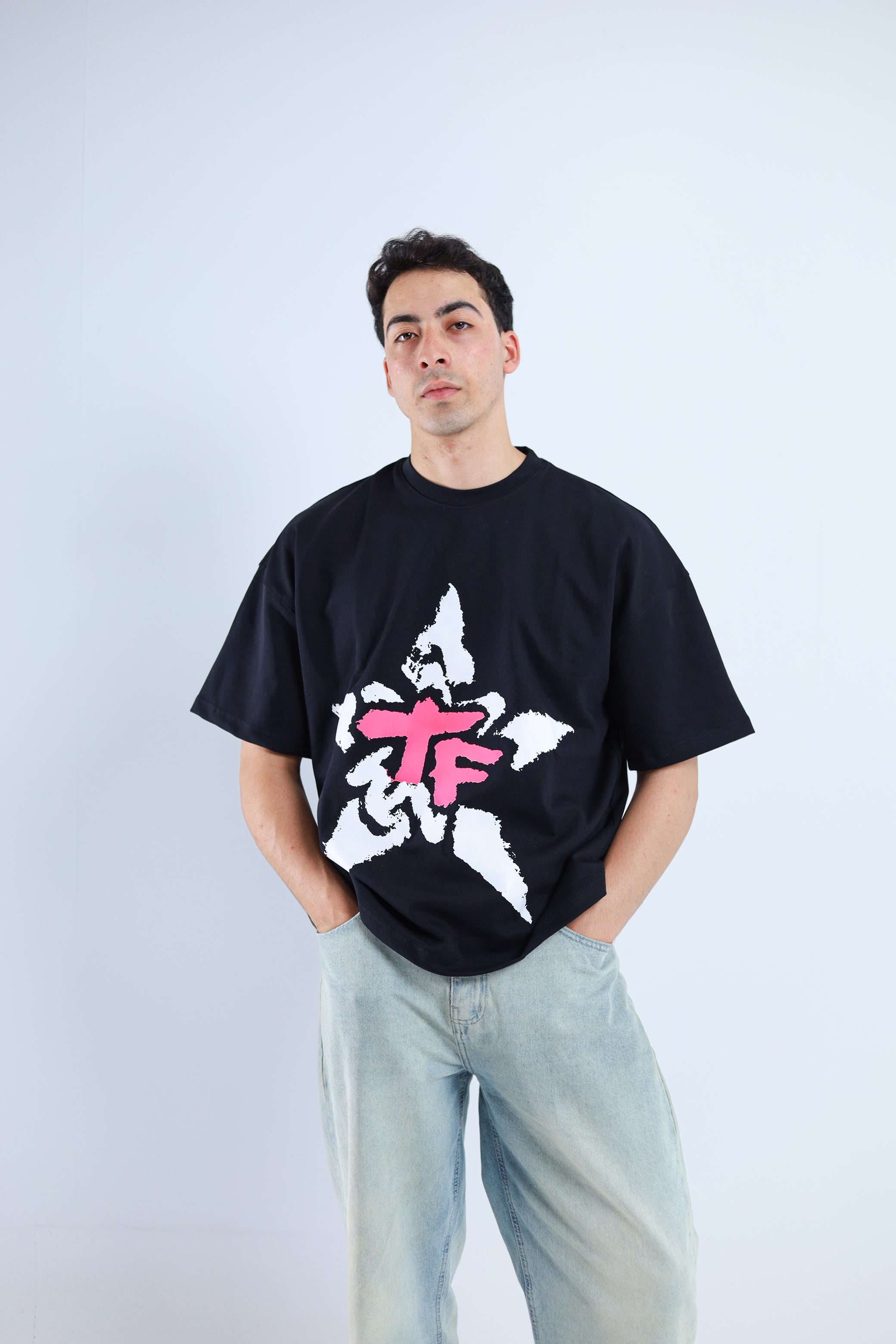 TF Star Boxy Tee - Black / Dark Gray